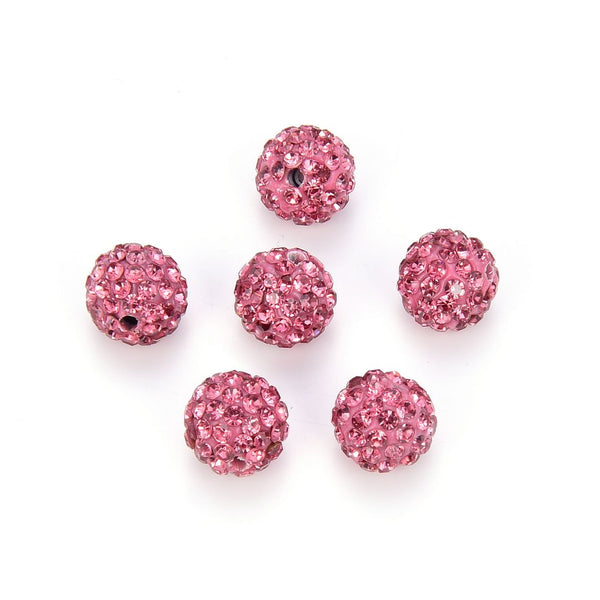 25pcs Adabele Grade AA+ Suncatcher Crystal Rhinestone Pave Polymer Clay Beads, Rose Pink, Size Selections: 8mm/10mm/12mm