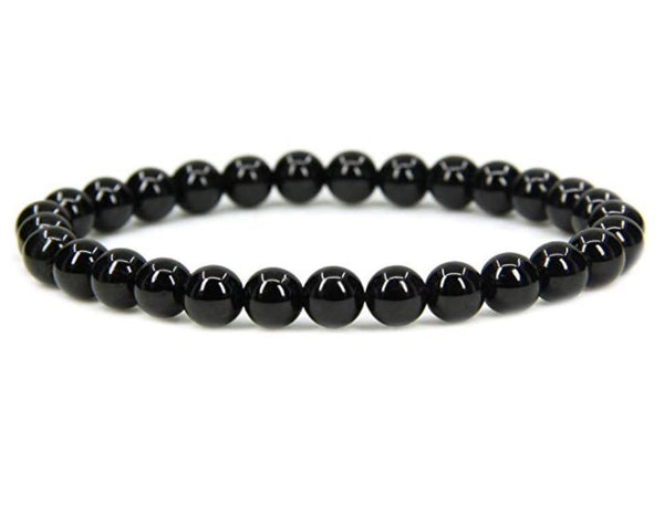 1 Strand Stretch Natural Black Agate Beaded Gemstone Bracelet, 6mm Beads, Length Selections: 7 inch/7.5 inch/8 inch