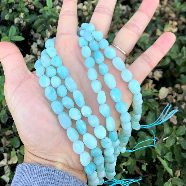 Natural Amazonite Amazonstone Gemstone Oval Tumbled Pebble Beads, Irregular, 8mm to 12mm, Hole ID 1mm, 15 Inch/1 Strand, GZ12-6