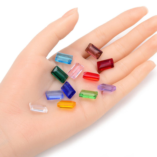 2 Sets/24pcs Mixed Austrian Birthstone Rectangle Crystal  Beads, 14x8mm, Hole ID 1.2mm, BB11
