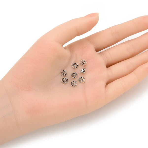 200pcs Textured Filigree Flower Bead Caps, 6mm Small Bead End Caps, Antique Silver, MC-AB18