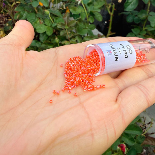 30g Miyuki Delica 11/0 Seed Beads, Opaque Rainbow Orange DB161