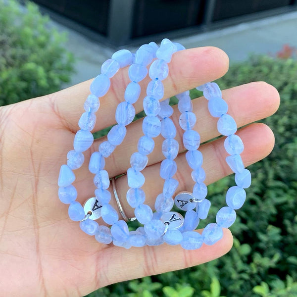 1 Strand Stretch Natural Blue Lace Agate Free Form Gemstone Bracelet, 5-8mm Small Beads, Length Selections: 7 inch/7.5 inch