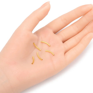 10pcs 925 Sterling Silver Curved Noodle Tubes, Real 18K Yellow Gold Plated, Hole ID 1mm, Size Selections: 15mm/20mm/30mm