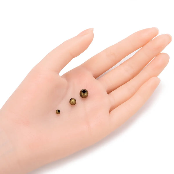 100pcs Large Hole Round Beads, Antique Bronze Plated, Tarnish Resistant, Size Selections: 6mm/8mm/10mm
