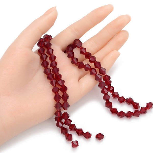 200pcs Creative Club Faceted Bicone Crystal Glass Beads, Siam Red Red, 8mm (0.31 Inch), Hole ID 1.1mm, CCB805
