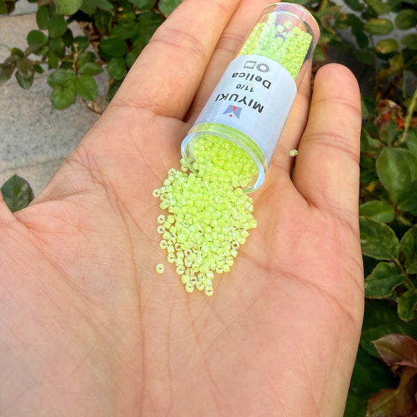 30g Miyuki Delica 11/0 Seed Beads, Translucent Luminous Dyed Yellow DB2031