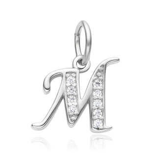 1pc 925 Sterling Silver Letter M Charm, Tarnish Resistant Rhodium Plated, Cubic Zirconia CZ Name Initial Pendant Drop,SSP-C13