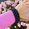 1 Strand Stretch Natural Black Agate Beaded Gemstone Bracelet, 8mm Bead, Length Selections: 7 inch/7.5 inch/8 inch/8.5 inch
