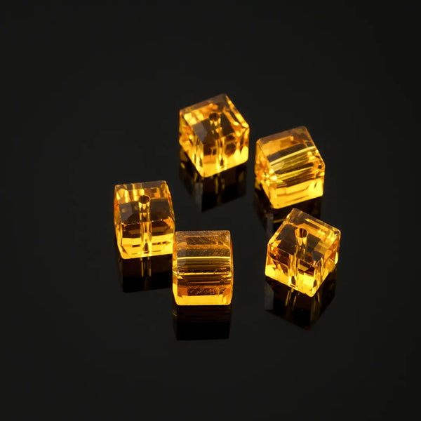 24pcs Adabele Austrian Faceted Cube Crystal Beads #5601, Amber Topaz Yellow, Size Selections: 4mm/6mm/8mm