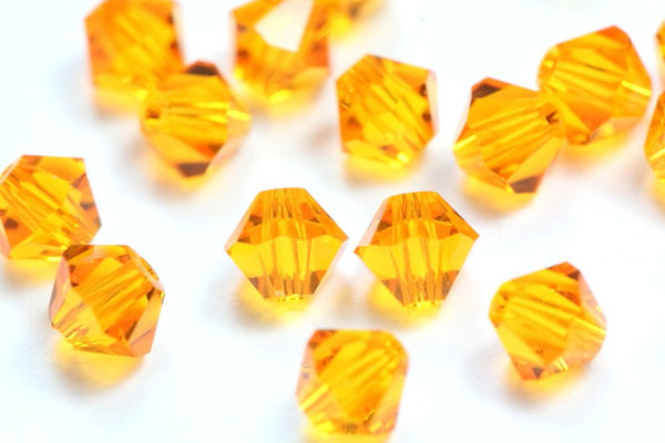 100pcs Preciosa Faceted Bicone Crystal Beads, Topaz (Yellow), Size Selections: 3mm/4mm/6mm