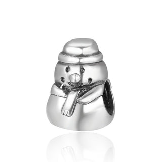 Solid 925 Sterling Silver Snowman Bead Charm, Compatible with Pandora All Other Charm Bracelet