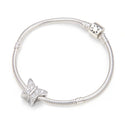 1pc Solid 925 Sterling Silver Butterfly Cubic Zirconia Charm Transformation Bead, Compatible with Pandora All Other Charm Bracelets, EC2-E1