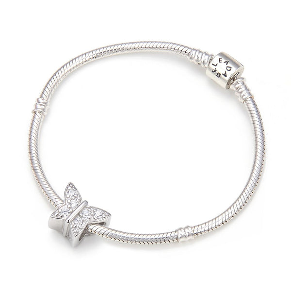 1pc Solid 925 Sterling Silver Butterfly Cubic Zirconia Charm Transformation Bead, Compatible with Pandora All Other Charm Bracelets, EC2-E1