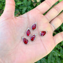 10pcs Grade A January Red Teardrop Birthstone Charm Drop, Sterling Silver Plated Brass, Size Selections: 11x7mm, 14x8mm, 16x9mm