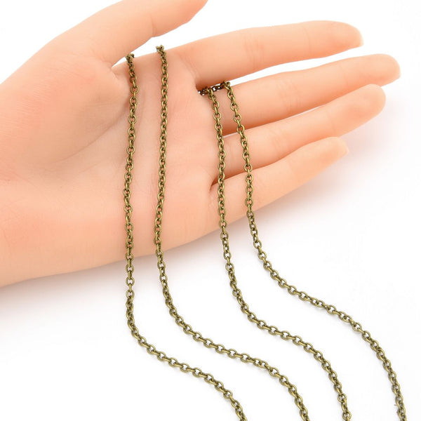 33 Feet Oval Ring Rolo Cable Chain Link, Unfinished,  Antique Bronze Plated Copper, Chain Width Selections: 2.5mm/3mm/3.3mm