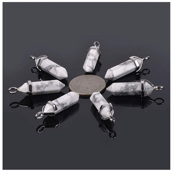 4pcs Natural White Howlite Gemstone Pendants, 42mm Loose Bullet Point Stone Drops, G2P-C6