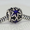 1pc Solid 925 Sterling Silver Sapphire Blue Star Flower Charm Bead, Compatible with Pandora All Other Charm Bracelet, EC 472