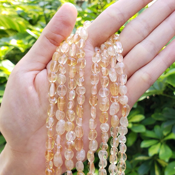 Natural Yellow Citrine Gemstone Oval Tumbled Pebble Beads, Irregular, 6mm to 8mm, Hole ID 1mm, 15 Inch/1 Strand, GZ11-8