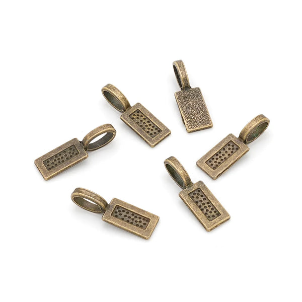 100pcs 21mm Glue On Jewelry Bails, Antique Bronze, 12mm Rectangle Flat Pad Base, MC-R4