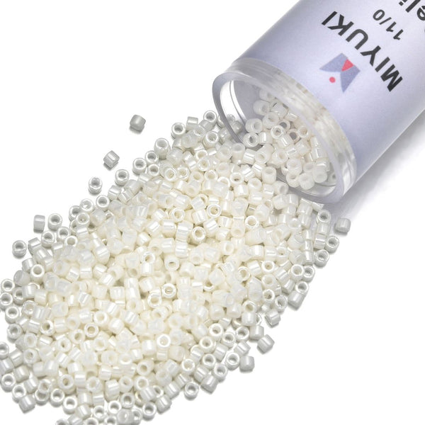 7.5g Miyuki Delica 11/0 Seed Beads, Opaque Glazed Luster Cream DB203