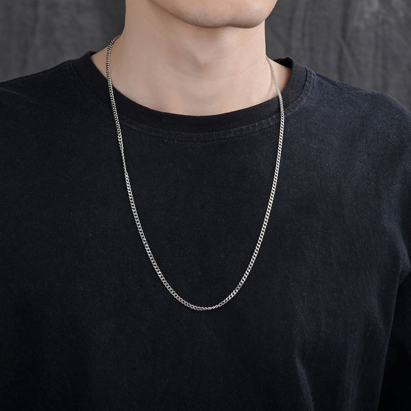 1pc 925 Sterling Silver Diamond Cut Curb Link Chain Necklace, Tarnish Resistant Rhodium Plated, 3mm, Thick Strong, Length Selections: 16/18/20/26/28 Inch