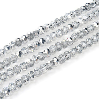 500pcs Creative Club Faceted Rondelle Crystal Glass Beads, Silver Shade, 6x4mm, Hole ID 1mm, CCR632