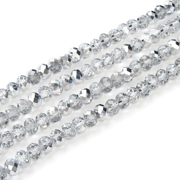 500pcs Creative Club Faceted Rondelle Crystal Glass Beads, Silver Shade, 6x4mm, Hole ID 1mm, CCR632