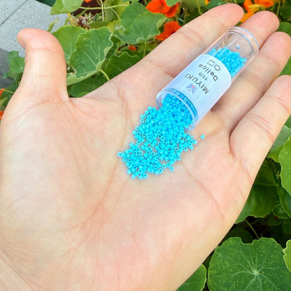 7.5g Miyuki Delica 11/0 Seed Beads, Opaque Turquoise Blue DB725