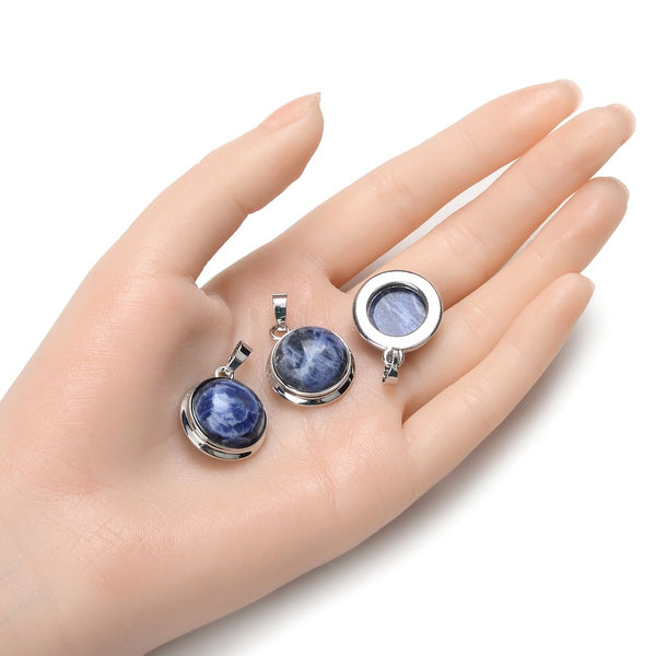 2pcs Natural Blue Sodalite Round Gemstone Pendant Drops, 20mm, G2P-K7