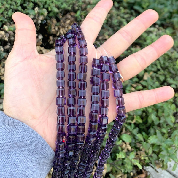 100pcs Creative Club Faceted Cube Crystal Glass Beads, Amethyst, 8mm, Hole ID 1mm, CCC827