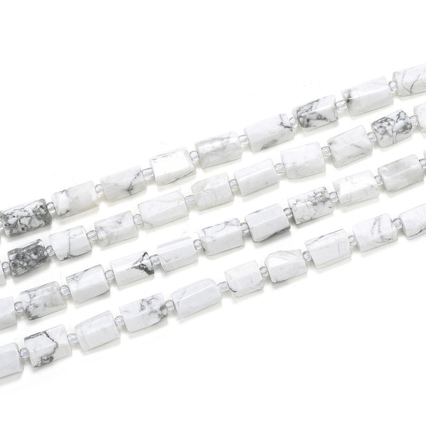 Natural White Howlite Gemstone Faceted Tube Beads, 12x7mm, Hole ID 1mm, 15 Inch/1 Strand, GZ8-4
