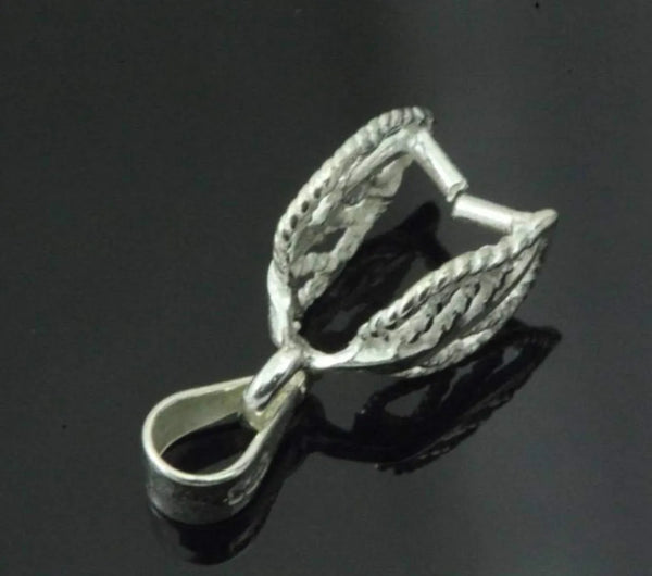 2pcs 925 Sterling Silver Leaf-Shaped Pinch Bail, Pendant Clasp, 17x6mm, SS125-1