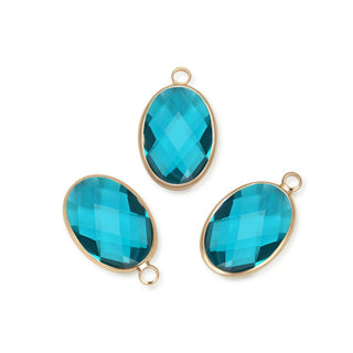 10pcs Grade A December Blue Zircon Oval Birthstone Charm Drops, 18K Yellow Gold Plated Brass, 18x13mm, CCP6-G12