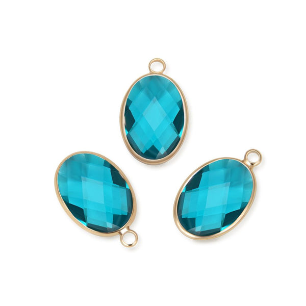 10pcs Grade A December Blue Zircon Oval Birthstone Charm Drops, 18K Yellow Gold Plated Brass, 18x13mm, CCP6-G12