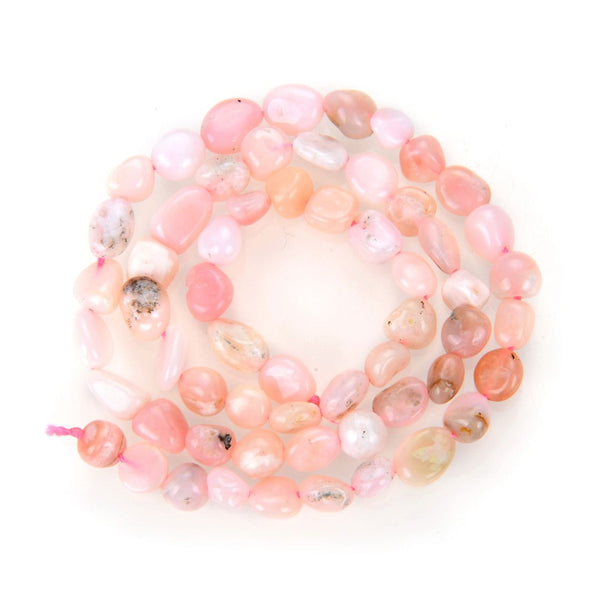 Natural Pink Opal Gemstone Oval Tumbled Pebble Beads, Irregular, 6mm to 8mm, Hole ID 1mm, 15 Inch/1 Strand, GZ11-4