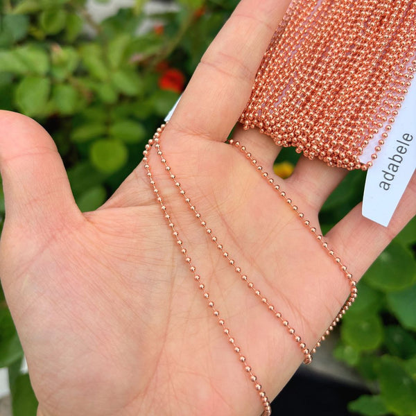 33 Feet Beaded Round Ball Copper Chain Link, Bright Coppery, 2mm CW10-H2