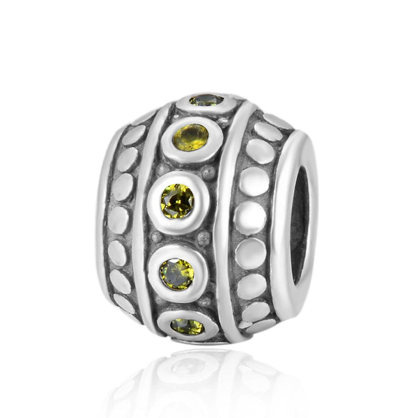 1pc 925 Sterling Silver Round August Birthstone Bead Charm, Green Peridot Cubic Zirconia CZ, 10x8mm, Hole ID 4.5mm, EC1-F8