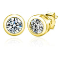 1 pair 18K Yellow Gold Plated Sterling Silver 5mm Bezel Stud Earrings, Round Cut Cubic Zirconia CZ Diamond, SSE77-5