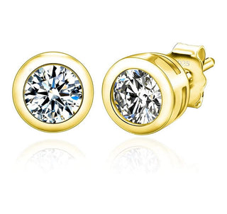 1 pair 18K Yellow Gold Plated Sterling Silver 5mm Bezel Stud Earrings, Round Cut Cubic Zirconia CZ Diamond, SSE77-5