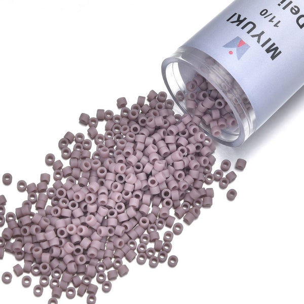 7.5g Miyuki Delica 11/0 Seed Beads, Opaque Matte Mauve (Lilac) DB758