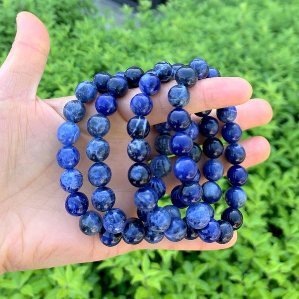 1 Strand Stretch Natural Blue Sodalite Beaded Gemstone Bracelet, 10mm Bead, Length Selections: 7 inch/7.5 inch/8 inch/8.5 inch