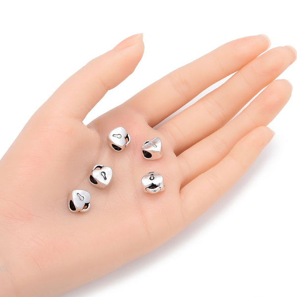 20pcs Heart Lock Large Hole Beads, Hole ID 4.5mm, Antique Silver, Zinc Alloy Metal, MEC-B2