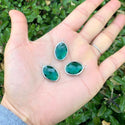 10pcs Grade A May Emerald Green Oval Birthstone Charm Drops, Sterling Silver Plated Brass, 18x13mm, CCP6-S5