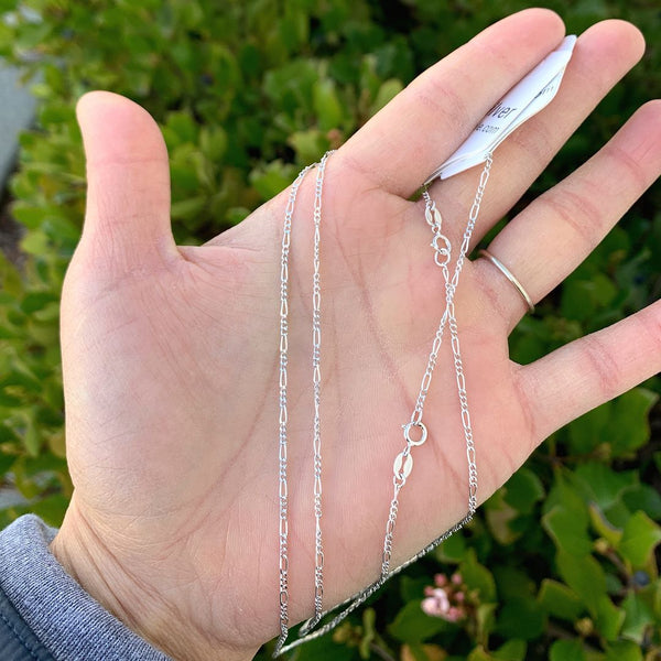 1pc 925 Sterling Silver Figaro Link Chain Necklace, Tarnish Resistant Rhodium Plated, 1.5mm, Length Selections: 18/20/22/24/26 inch