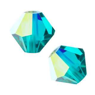 100pcs Preciosa Faceted Bicone Crystal Beads, Blue Zircon AB, Size Selections: 3mm/4mm/6mm