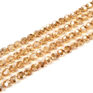 200pcs Creative Club Faceted Round Crystal Glass Beads, Golden Shadow, 6mm (0.24 inch), Hole ID 1mm, CC2R628