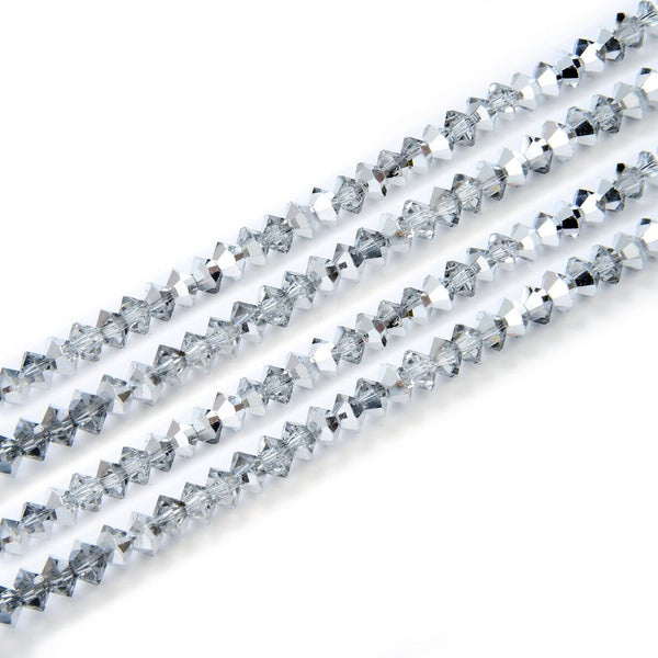200pcs Creative Club Faceted Flat Bicone Rondelle Crystal Glass Beads #5305, Crystal Silver Shade, 6x4mm Small, Hole ID 1mm, CC3R632