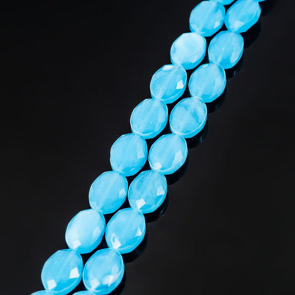 50pcs Creative Club Faceted Flat Oval Crystal Beads, Blue Turquoise Opal, 16x12mm/Large, Hole ID 1.1mm, CCO-31