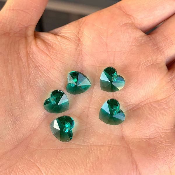 20pcs Top Drilled Valentine Heart Drop Crystal Beads, May Emerald Green Birthstone Beads, 10mm, Hole ID 1mm, BB15-5